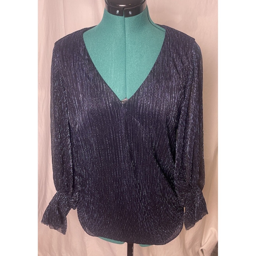 Ce Ce Women Blue Iridescent Long Sleeve Special Occasion Fancy Blouse NWT Sz S